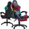 VANSPACE Gaming Stuhl mit Lautsprechern und LED-Leuchten Großer Stuhl Gaming Sessel mit Massagefunktion Ergonomischer Bürostuhl mit Fußstütze Kopfstütze Lendenkissen für Erwachsene Rot Schwarz