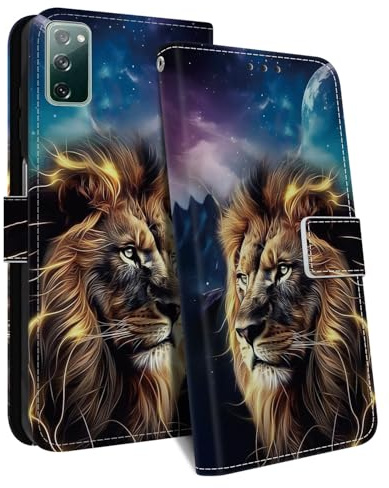 HopMore Handyhülle für Samsung Galaxy S20 FE 4G / 5G Hülle, PU Leder Klapphülle Kartenfach Standfunktion Schutzhülle Stoßfeste Tasche Wallet Flip Case mit Muster Handytasche für Samsung S20 FE, Löwe