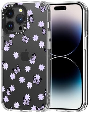 MOSNOVO Cover per iPhone 14 Pro Max - Custodia Trasparente Sottile Antiurto in TPU+PC per Telefono [Protezione Caduta da 6,6 Piedi/Anti-Peel] - Farfalla Lilla