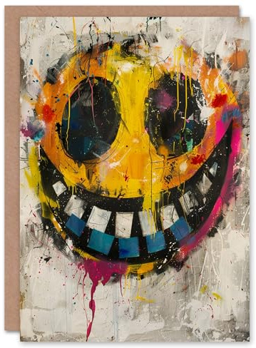 Artery8 Creepy Smiley Face Teeth Graffiti Street Art Blank For Him Or Her Art Birthday Card
