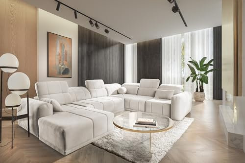 All4All Ecksofa mit Schlaffunktion Rico VIII 360 cm x 291 cm- Schlafsofa mit Bettkasten - Wohnlandschaft U-Fom - XXL Sofa Groß - Ecru - Chenille Gewebe - Seite Links - Modern 26