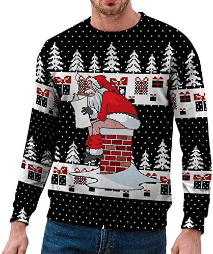 sutelang lurryly Pull De Noel Homme,Sweat De Noel Homme Manches Longues Et Col Rond Pull Moche De Noel Drôle 3D Imprimé Créatif de Mode Funny Sweatshirts Jumper Ugly Christmas Sweater Pas Cher
