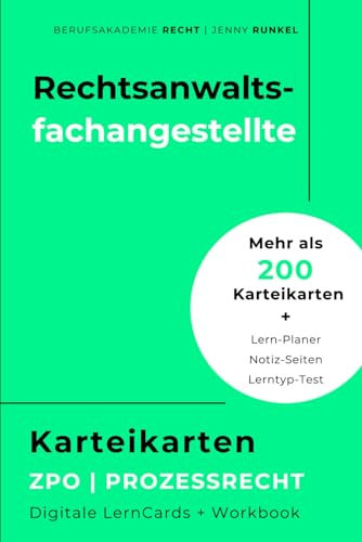 Karteikarten (digital) für Rechtsanwaltsfachangestellte⚖️ZPO: ✔️Mehr als 200 Karteikarten ✔️Zur Ausbildungsbegleitung & Prüfungsvorbereitung ... für Rechtsanwaltsfachangestellte)