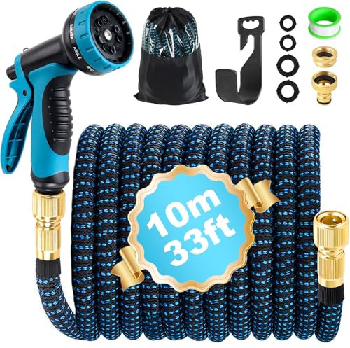 Gartenschlauch Flexibel 10m, Flexibler Gartenschlauch Dehnbarer mit 10 Funktions Gartenbrause, 1/2 3/4 Adapter, Wasserschlauch Flexibel Schlauch Flexschlauch Garten für Gartenbewässerung Autowäsche