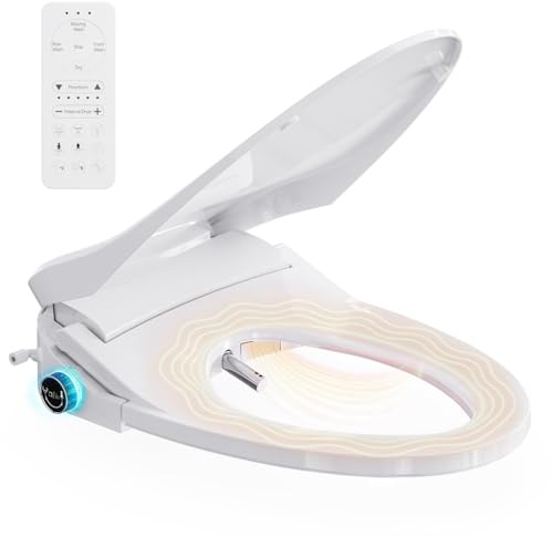 Bidet Toilet Seat - Smart Toilet Seat with Wireless Remote and Side Knob, Instant Warm Water & Air Dryer, Adjustable Heated Seat, Multiple Nozzle Modes (Elongated)