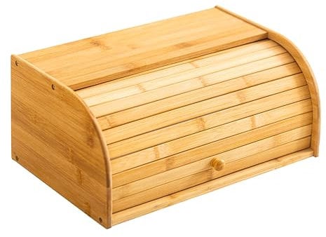 Brigros - Porta Pane Da Cucina In Legno Di Bambù Naturale 40x27 Cm, Contenitore Pane Con Chiusura A Serranda, Portapane Legno Con Design Classico Per La Cucina (Senza cassetto)