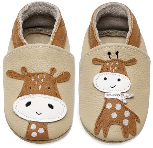 IceUnicorn Krabbelschuhe Baby Jungen Mädchen Lauflernschuhe Baby Weicher Leder Babyhausschuhe Kleinkind Babyschuhe(Beige AB Giraffe, 6-12 Monate)
