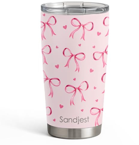 SANDJEST Bow Tumbler 20oz Stainless Steel Insulated, Travel Coffee Cup, Bow Gifts for Women Girls Teen, Birthday Christmas