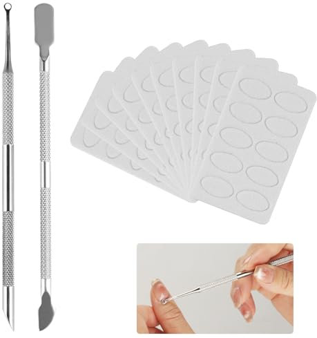 2 STK Doppelkopf Nagelhautschieber Edelstahl Cuticle Pusher, Profi Nagelschieber, Nagelhautentferner, Nagelhautschneider Werkzeug, Cuticle Remover Maniküre Set, mit 10 Selbstklebend Schleifpapier