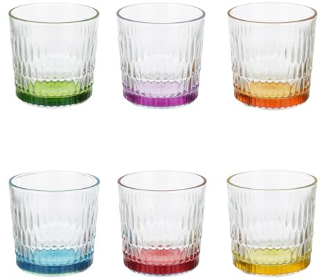 Pasabahce – Confezione da 6 Bicchieri Rain, Vetro con Fondo Colorato 30 cl, Colori Assortiti, Lavabili in Lavastoviglie