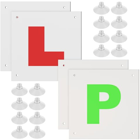 Fully Magnetic L Plates for Car UK & P Plates Magnetic,Learner Plates with 16 Suction Cups,Installed in the Car to Prevent Theft, Reflective Material Makes Driving Safer at Night