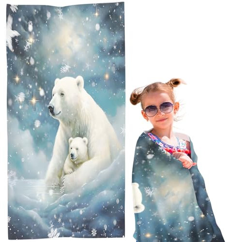 FABTOP Eisbär Badetuch Handtuch Strandtuch 70x140 cm Süßer Eisbär Strandlaken Handtücher Panda Handtuch Kinderhandtuch XXL