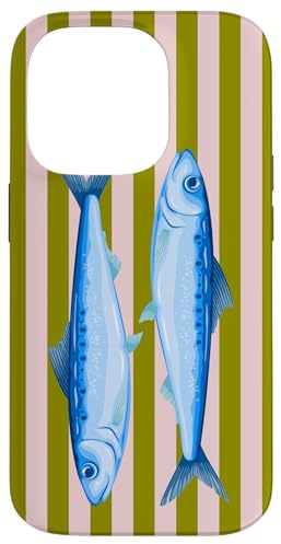 Sardines Olive Green Striped Summer Coastal Ocean Sardines Case for iPhone 14 Pro