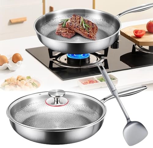 Generisch Titan Bratpfanne mit Deckel und Spatel, Antihaft Gehämmerter Wok Titanpfanne-Nutrition zum Kochen, Pfanne Titan Unbeschichtet, Titanium Pfanne Pro Induktion, Für Küche Und Camping (26cm)