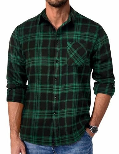 COOFANDY Chemise en flanelle à manches longues pour homme - Chemise boutonnée à carreaux - Chemise décontractée en coton avec poche