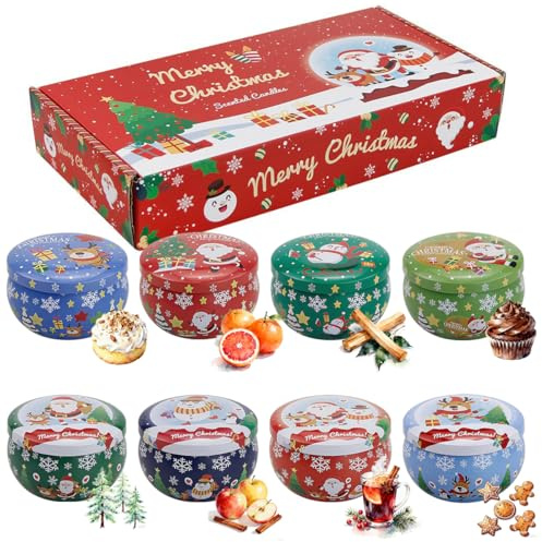 Topsics 8 Stück Duftkerze für Weihnachten, Duftkerzen Geschenkset für Frauen aus natürlichem Sojawachs, Aromatherapie-Kerzenset für Thanksgiving und Weihnachten