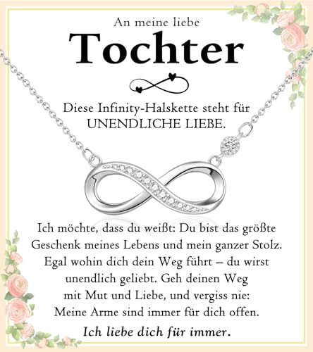 PDTU Geschenk für Tochter, Unendlichkeitszeichen Kette An meine Tochter, Tochter Geschenke von Mama Mutter Vater zum Geburtstag Weihnachten Abschluss Einschulung Kommunion
