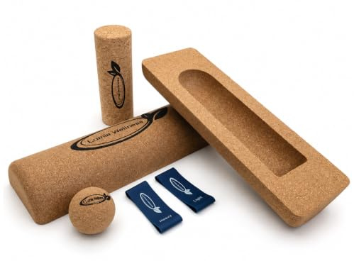 Balance Board Set aus Naturkork – Yoga Fuß- und Knöchelstärker, Balancing-Board Massagegerät für Plantarfasziitis, Pilates-Zehenstrecker