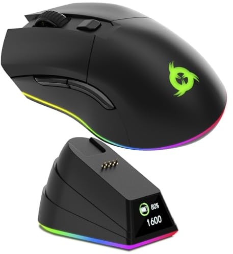 KLIM Blaze Pro Sensore ad Alta Precisione con Batteria a Lunga Durata | Mouse da Gioco Wireless RGB Ricaricabile con Stazione di Ricarica e Display LCD, Fino a 6000 DPI, Libertà Totale per Dominare