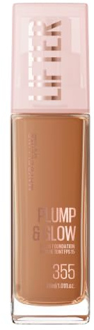Maybelline Foundation Lifter Plump & Glow, SPF20, Buildable Coverage, 355 | With SPF20, All Day Wear, Buildable and Radiant Coverage, Brighter Skin Overtime, Plump & Glow Foundation