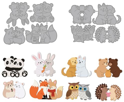 MAYJOYDIY Umarmenden Tieren Metall Stanzformen Panda Hund Kaninchen | Bär Fuchs Stanzschablonen, Hamster Karbonstahl Prägevorlage, Für DIY Scrapbooking Alben Dekorative Papierkartenherstellung