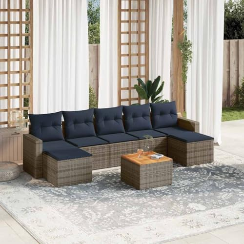 Teenpull 8-teiliges Gartensofa-Set, Grau, Polyrattan-Geflecht, mit Kissen, Outdoor-Möbel für Terrasse, Balkon und Garten, UV-beständig, 110 kg Tragkraft pro Sitz