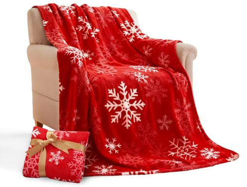 PIujsym Weihnachtsdecke Kuscheldecke Weihnachten 130x150cm Flauschig Weiche Sofadecke mit Schneeflockenmustern Weihnachts Decke Warm Couchdecke Überwurf für Sofa Bett Weihnachts kuscheldecke