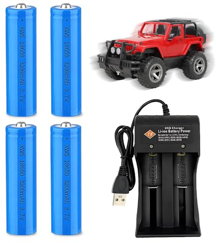 NAVESO 4 Stück 3 7v Akku,3200mah Akkus Wiederaufladbarer mit Dual Ladegerät,3 7 Volt Akku Batterie für Mikrofone RC Taschenlampen Türklingel Kamera Kleinen Lüfter