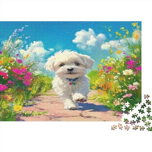 Puppy Jigsaw Puzzle 1000Pc Recycled Paper for 12+ Years Up Floral Path Jigsaw Puzzles Hard Difficult Challenging Home Wall Decoration Gift 38x26cm/1000pcs