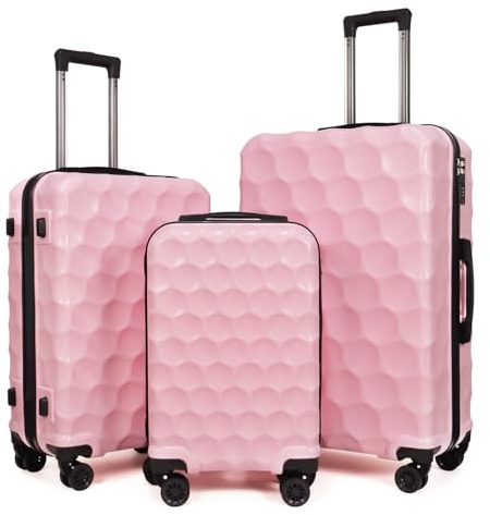 Aklsvion 3-teiliges Hartschalen-Koffer-Set mit doppelten Spinner-Rädern und integriertem Passwort-Schloss (Pink)