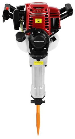 Martillo de demolición de gasolina de 37,7 cc, 1,2 kW, 4 tiempos, 8500 rpm, multifunción, frecuencia de impacto, 1100-1800 golpes, 0,47 l/kWh, trituradora de martillos para trituración de piedras