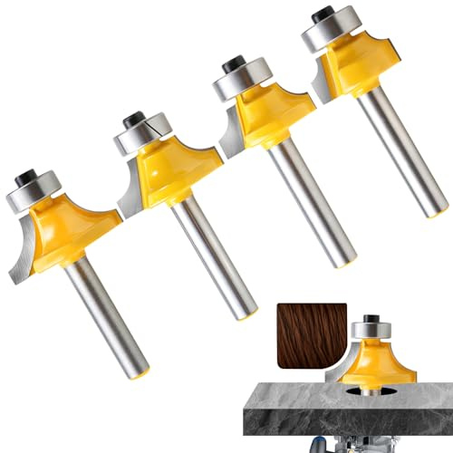 4PCS Roundover Router Bit Set, 1/4 Inch Shank Round Over Router Bits Set, Carbide Tipped Rounding Over Router Bits mit 1/4, 3/8, 1/2, 5/8 Radius, Edge Forming & Beading Router Bits für Holz CNC