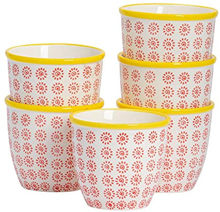 Nicola Spring Patterned Plant Pot. Porcelain Indoor/Outdoor Flower Pot - Red/Yellow Swirl Design - Box of 6