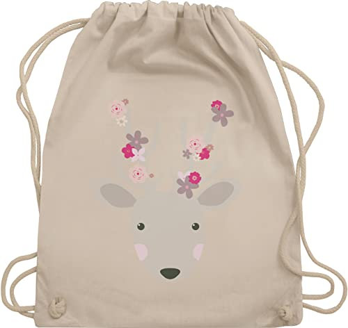 Shirtracer Turnbeutel Rucksack - Kompatibel mit Oktoberfest Tasche - Süßer Hirsch - Frühlingstiere - Unisize - Naturweiß - stoffbeutel kindergarten trachtenrucksack bayrische reh turnsack
