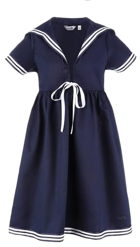 modAS Kinder Matrosenkleid mit 1/2-Arm - Maritimes Kurzarmkleid mit großem Kragen