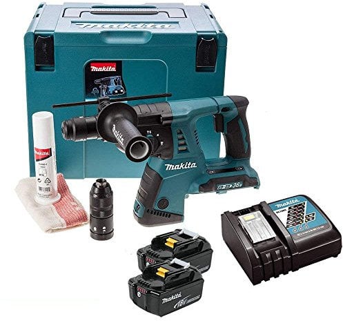 Makita DHR264ZJ 18V Twin SDS+ Hammer Drill with 2 x 5Ah Batteries, Charger & Case