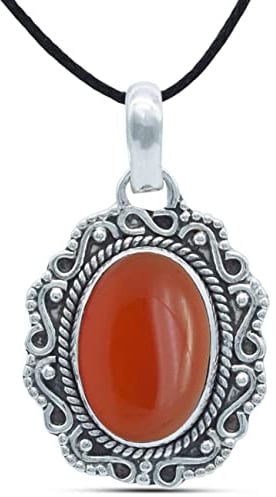 mantraroma Kettenanhänger 925 Silber Karneol orange roter Stein Edelstein Kettenanhänger Damen Sterling Silber Halskette Anhänger Geschenk (MAH-106-16)