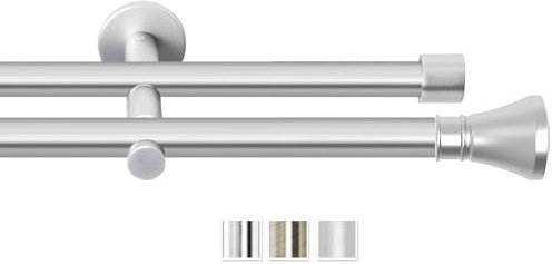 Rollmayer elegant und modern Chrom Matt Vorhangstange/Gardinenstange aus metall Ø 19mm (440cm Prince, im Silber, 2-läufig) verschiedene Größen und Endstücken Ohne Ringe!