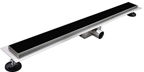 Duschrinne 50 cm Bodenablauf Duschablauf aus Edelstahl sehr flach Größen 50cm – 120cm Model R3 Glas Schwarz