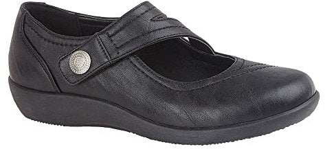 Boulevard Ladies Womens Flat Touch Fastening Wide EE Fit Bar Shoes Includes Free Pair of UBERSHOES Insoles (6 UK, Black)
