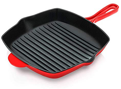 NutriChef Grillpfanne, 30x43cm- Gusseisenpfanne Induktion, Cast Iron Pan- Eckig & Antihaftbeschichtet, Steakpfanne- mit Tropfnasen, Robuste Griddle Pan Ideal zum knusprigen Braten