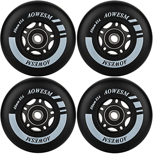 AOWESM Inline Skate Wheels 85A Gripper Asphalt Outdoor Inline Roller Hockey räder mit Kugellager ABEC-9 (4er-Pack) (schwarz, 80 mm)