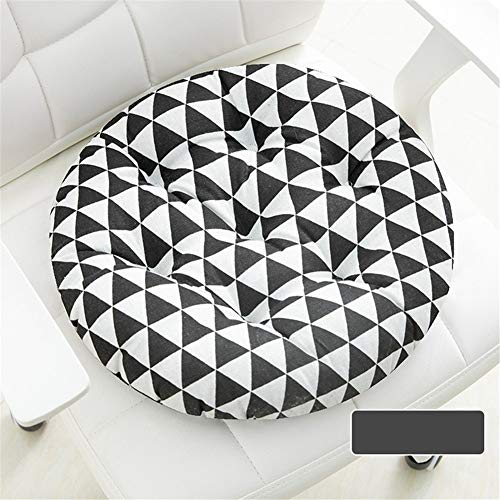 Nicole Knupfer 2er Set Rund Stuhlkissen, 40/45/50 cm Baumwolle und Leinen Sitzauflage Sitzkissen, Polster Tatami Kissen für Garten, Balkon Terrasse (Schwarzes Dreieck,Durchmesser 50 cm)