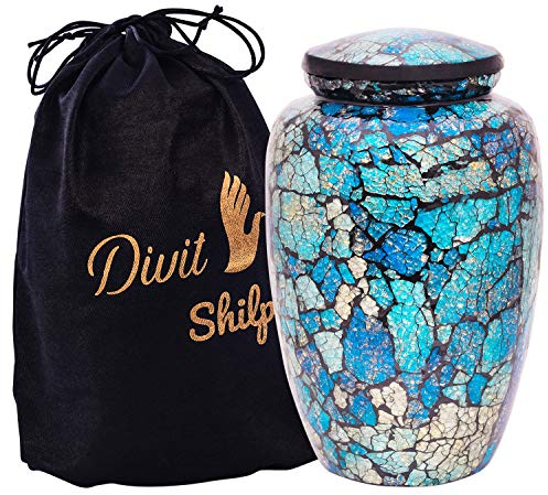 Urne de crémation pour Cendres humaines avec Sac en Velours, pour Adultes pesant jusqu'à 100 Kilos by Divit Shilp (Blue Mosaic, Adult, Adult)