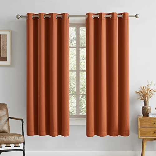 DUALIFE Rust Blackout Curtains Set of 2 Panels 63 Inch Length Solid Energy Efficient Room Darkening Curtains for Living Room Bedroom Thermal Insulated Grommet Top 52x63 Inches Long