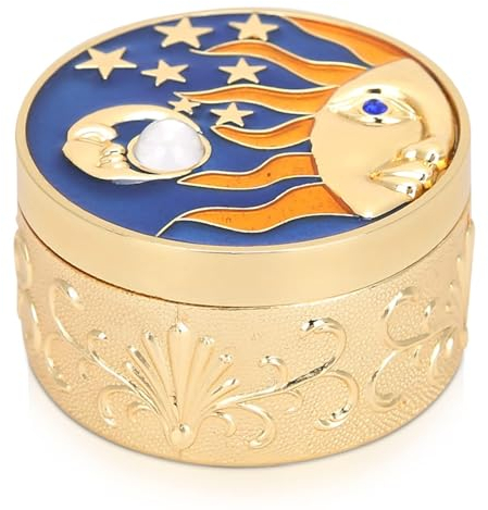 Runde Schmuckschatullen, Vintage-Stern-Mond-Muster, Schmuckaufbewahrungsbox, Metall-Schmuckkästchen, Blechdose mit Deckel, für Frauen, Mädchen, Hochzeit, Geburtstag, Weihnachten, Muttertag (Gold)