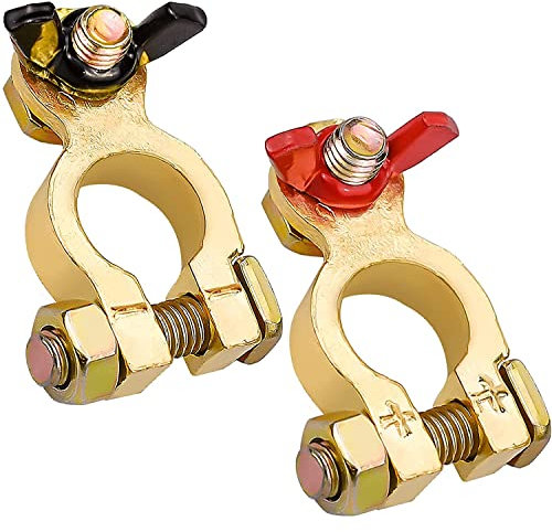 1 Pair Car Battery Terminals Clamps, 12V/ 24 V Battery Terminals Connectors Positive and Negative with Wing Nut for Cars Vans Truck
