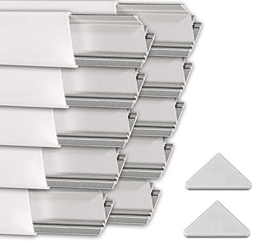 .one-bath LED Eckprofil 1m inkl. Endkappen I LED Aluprofil 10er SET I LED Alu Profile 45 Grad I Aluminiumprofil für LED Stripes I Lichtleiste I 10x1m