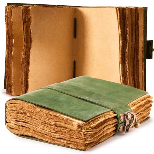 NomadCraftsCo. Vintage Leder-Tagebuch – Schlossverschluss, Buch der Schatten, Grimoire-Tagebuch, Hexen-Tagebuch, Vintage-Tagebuch, 240 Seiten, antikes Büttenrandpapier