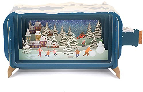 Message In A Bottle Ice Skating Pop Up Christmas Greeting Card By Alljoy Cards XMIB049